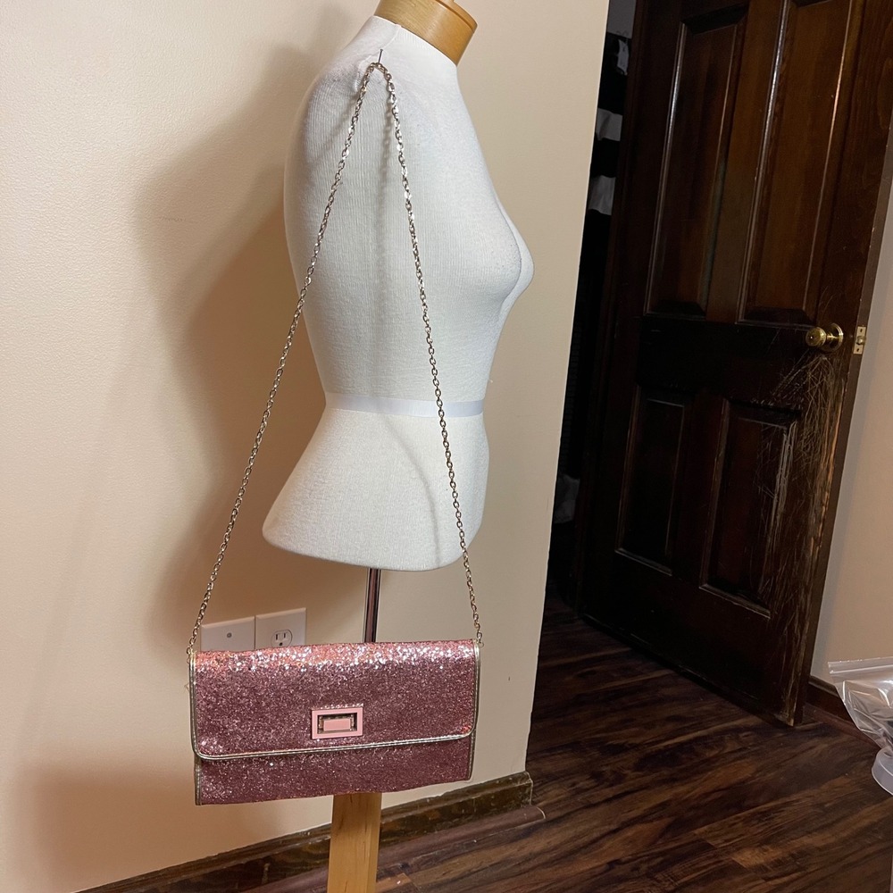 Urban Expressions Pink Glitter Clutch Crossbody Rose Gold Shimmer Evening Bag